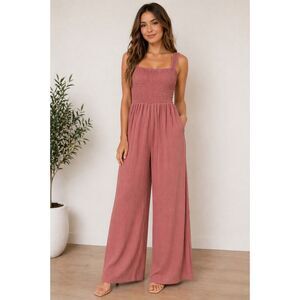 Lulus Smocked Wide Leg Jumpsuit XS Pink Ribbed Boho